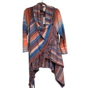 NWT Paris Hues Multicolor Cardigan sweater asymmetrical high-lo M Dillards scarf